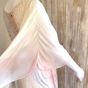 Tempo Paris Watercolor Inspired Cape/Silk Blouse